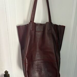 Sseko Burgundy Leather Bucket Bag Tote